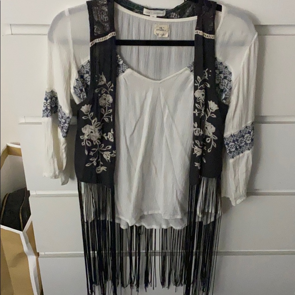 Fringe duster/vest with embroidery
